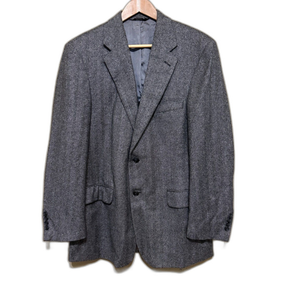 Perlis New Orleans 100% Cashmere Herringbone 2 Button Blazer Sport Coat Mens 40R - Picture 1 of 9